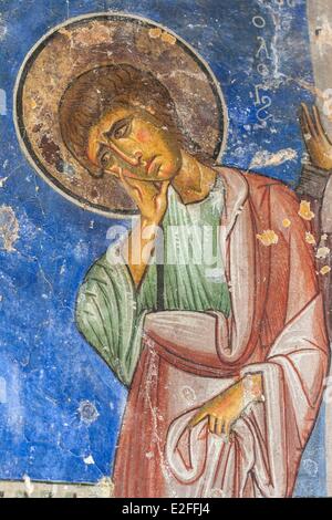 Zypern Agios Neofytos-Kloster (Ayios Neophytos) Höhle wo Saint Neophytos Einsiedler im 12. Jahrhundert Fresko von im Ruhestand Stockfoto