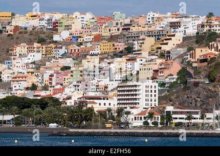 Spanien, Kanarische Inseln, Ile De La Gomera, San Sebastian De La Gomera, Stadt aus dem Meer Stockfoto