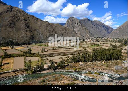 Peru, Cuzco Provinz, Inkas Heiliges Tal, Inka-Stätte der Pyramide des Pacaritanpu Stockfoto