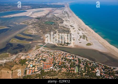 Frankreich, Aude, Corbieres, Leucate La Franqui, Plage des Coussoules beach (Luftbild) Stockfoto