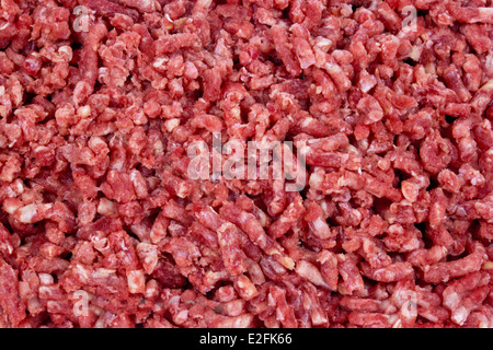 extreme Nahaufnahme von rohem Hackfleisch / Frischfleisch Stockfoto