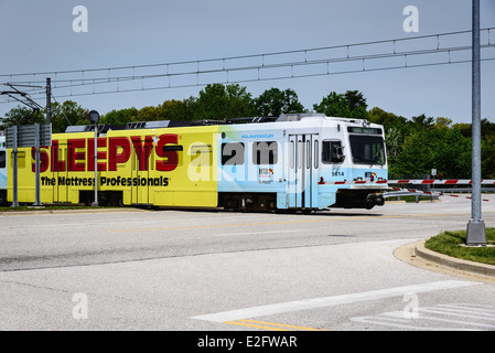 Baltimore Light Rail Fahrzeug am BWI, Hunt Valley Line, BWI Station, Maryland Stockfoto