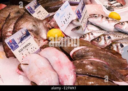 Frankreich Charente Maritime Le Chateau d'Oleron Fisch stand auf dem Markt Stockfoto