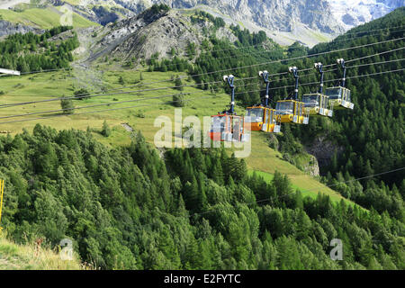 Frankreich Hautes Alpes Ecrins Nationalpark La Grave Seilbahn der Gletscher De La Meije (1450m - 3200m) Stockfoto