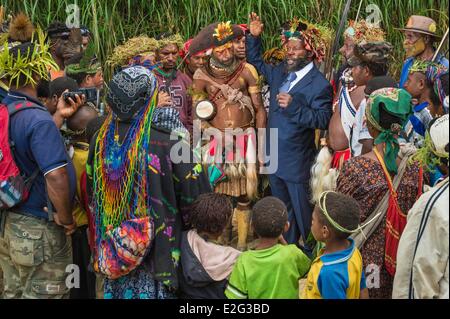 Papua-Neu-Guinea Highands Hela Provinz Tari Region Sabla Stamm Kobe Tumbiali Dorf Mundiya Kepanga mit dem Anzug als eine Stockfoto