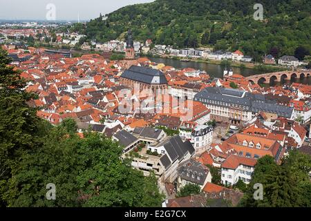 Deutschland Baden-Württemberg Heidelberg Altstadt und Neckartal von der Burg Stockfoto