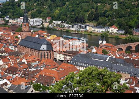 Deutschland Baden-Württemberg Heidelberg Altstadt und Neckartal von der Burg Stockfoto
