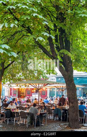 Gegend von Frankreich Gironde Bordeaux Weltkulturerbe von UNESCO Place Saint-Pierre Restaurant Terrasse saure installiert die Stockfoto