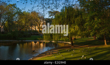 Frankreich Haute Garonne Toulouse Jardin Royal Frühling Panoramablick auf das Becken eines Gartens in Sping Stockfoto