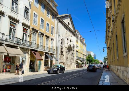 Portugal Lissabon Baixa Pombal Bezirk Rua da Alfandega hinter dem Praca Do Comercio (Commerce Square) Stockfoto