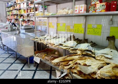 Portugal Lissabon Chiado Bezirk Verkauf von Bacalhau (Stockfisch) Stockfoto