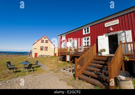 Islands Westfjorde Vestfirðir Region Breidafjördur Bay Flatey Insel The Flatey hotel Stockfoto