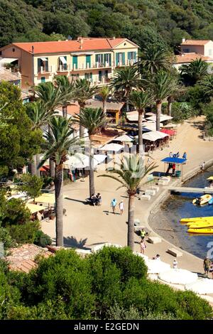 Frankreich Var Hyeres Inseln National Park von Port Cros Insel Port Cros Hafen und Dorf Stockfoto