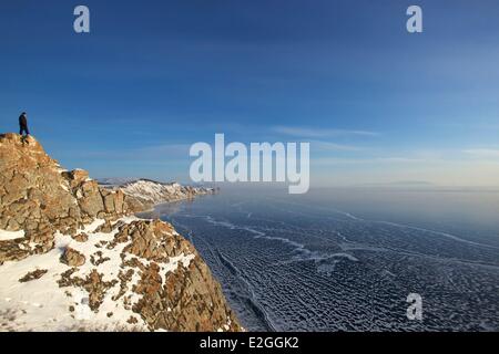 Russland Sibirien Baikalsee Weltkulturerbe von UNESCO Olchon Einfrieren Sonnenuntergang auf Höhen von Ozoure eine Weaterforecast-station Stockfoto