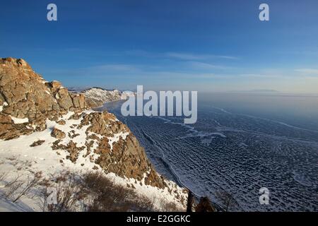 Russland Sibirien Baikalsee Weltkulturerbe von UNESCO Olchon Einfrieren Sonnenuntergang auf Höhen von Ozoure eine Weaterforecast-station Stockfoto