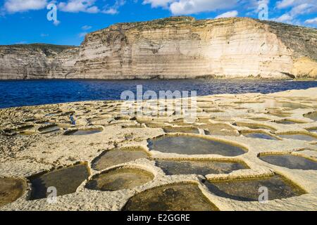Malta Gozo Insel Xlendi Salinen in Xlendi bay Stockfoto