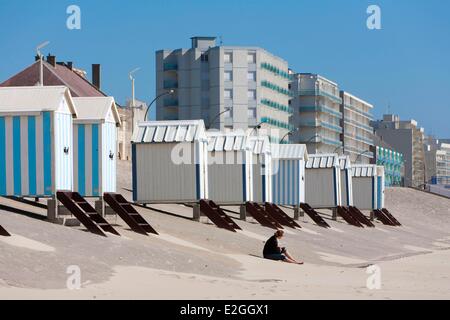 Frankreich-Pas de Calais Hardelot Strand Hütten auch bekannte Kabinen Stockfoto