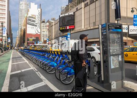 USA New York Manhattan Chelsea Pennsylvania Station Bezirk (Penn Station) Citybike Fahrrad zu vermieten Stockfoto