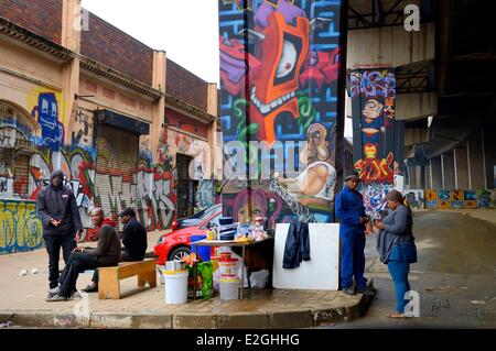 South Africa Gauteng Provinz Johannesburg CBD (Central Business District) Newtown Wandmalereien unter Autobahn M1 De Villiers Graaff Stockfoto