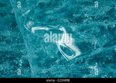 Island Sudhurland Solheimajokull Detail der alten Eis im Gletschereis cave Stockfoto