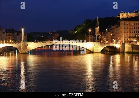 Frankreich Rhone Lyon historische Stätte aufgeführt als Weltkulturerbe durch die UNESCO Cordeliers Bezirk Bonaparte Brücke über die Saône Stockfoto