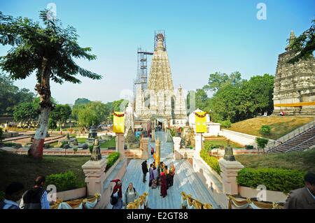 Indien Bihar Zustand Bodh Gaya als Weltkulturerbe der UNESCO Mahabodhi Tempelkomplex (Great Awakening Tempel) buddhistischen Tempel aufgeführt wo Siddhartha Gautama Buddha Erleuchtung Pilger erreicht Stockfoto