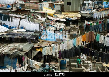 Indien-Maharashtra Zustand Mumbai Tücher trocknen in Dhobi Ghat weltweit größte Open-Air-Waschsalon Stockfoto