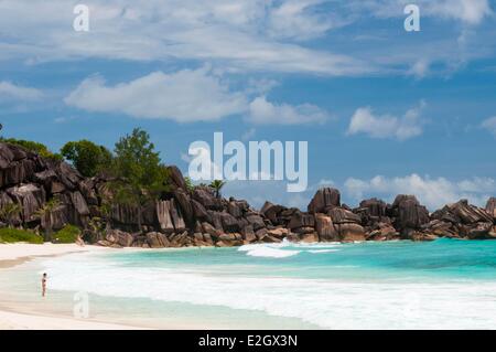 Seychellen La Digue Grand Anse Strand Stockfoto