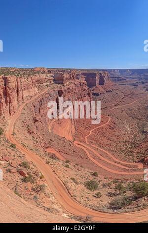 Vereinigten Staaten Utah Colorado Plateau Canyonlands National Park Insel im Himmel 4 x 4 Shafer Trail Kreisstraße in Shafer Canyon zu Beginn der White Rim Road Stockfoto