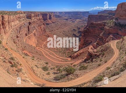 Vereinigten Staaten Utah Colorado Plateau Canyonlands National Park Insel im Himmel 4 x 4 Shafer Trail Kreisstraße in Shafer Canyon zu Beginn der White Rim Road Stockfoto