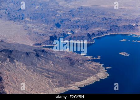 Vereinigten Staaten Nevada Lake Mead östlich von Las Vegas mit Hoover-Staudamm im Hintergrund (Luftbild) Stockfoto