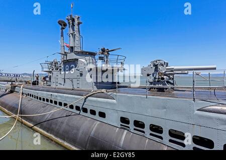 USA Kalifornien San Francisco Fishermans Wharf Weltkrieg USS Pampanito u-Boot als National Historic Landmark erhalten als Gedenkstätte und Museum Schiff in San Francisco Maritime National Park Association Stockfoto