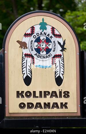 Kanada-Quebec Provinz Centre du Québec Region Odanak Abenaki Indianerreservat Willkommen Schild Stockfoto