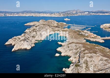 Frankreich Bouches du Rhone Nationalpark der Calanques Marseille Kulturhauptstadt Kultur 2013 7. Bezirk Archipel von Friaul Insel Ratonneau Calanque de Morgiret (Luftbild) Stockfoto