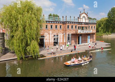 Frankreich Somme Amiens St Leu Bezirk Touristenboot vor Rudern Schule Stockfoto