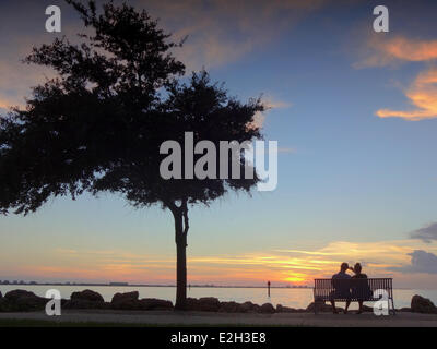 Sarasota, Florida, USA. 19. Juni 2014. Romantischer Sonnenuntergang über Sarasota Bay. Bildnachweis: David Burr/Alamy Live-Nachrichten Stockfoto