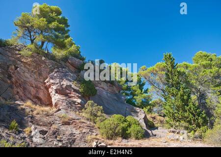 Frankreich Aude Caunes Minervois Karriere von Roy Roter Marmor Stockfoto