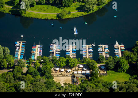 Segelboot Steg am Kemnader See, Kemnader See, Luftaufnahme, Bochum, Ruhrgebiet, Nordrhein-Westfalen, Deutschland Stockfoto