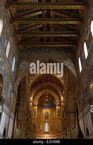 Kathedrale von Santa Maria Nuova, Kathedrale von Monreale, mit byzantinischen Gold gemahlen Mosaiken, Monreale, Provinz von Palermo, Sizilien Stockfoto