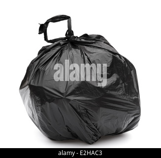 schwarzen Müllsack auf einem weißen Hintergrund Stockfoto