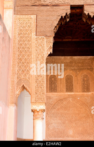 Detail der aufwendigen Schnitzereien an der Saadian Gräber in Marrakesch, Marokko, Nordafrika. Stockfoto