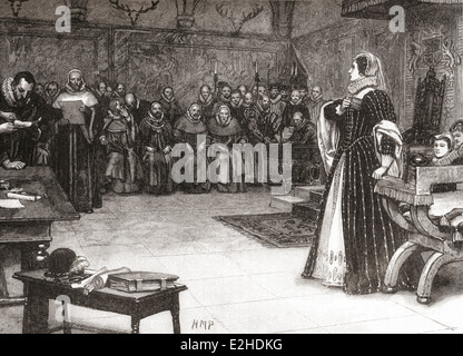 Die Testversion von Mary Queen of Scots in Fotheringhay Castle, Northamptonshire, England, 1586. Stockfoto