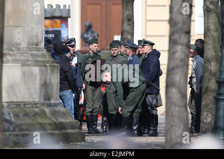 Die Atmosphäre am Set des Films The Monuments Men am Palais bin Festungsgraben.  Wo: Berlin, Deutschland bei: 25. März 2013 Stockfoto