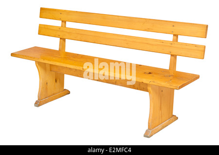 Holzbank isoliert auf weißem Hintergrund mit Beschneidungspfad Stockfoto