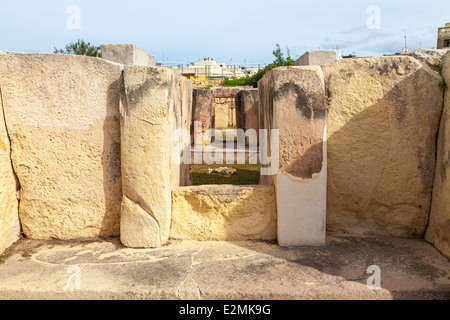 Hagar Qim, alten megalithischen Tempel von Malta, ist ein UNESCO-Weltkulturerbe auf dem Inselstaat Malta. Stockfoto