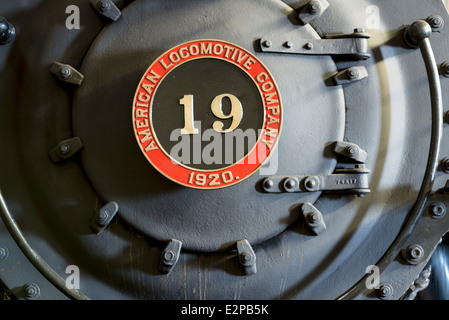 Vorderseite der Sumpter Valley Railway Mikado Nummer 19 Lok Dampfmaschine, Oregon. Stockfoto