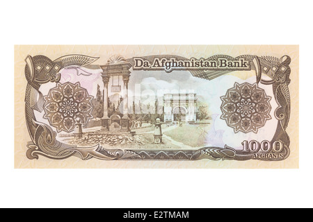 Afghanische 1000 Afghani Banknote auf weißem Hintergrund Stockfoto