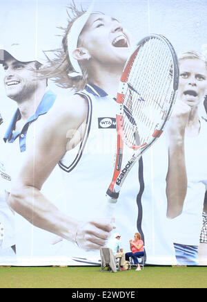 Eastbourne, Vereinigtes Königreich. 21. Juni 2014. Aegon International Eastbourne. Eine großer Spieler Wandbild als Zuschauer warten auf Beginn des Spiels in den Finals in Devonshire Park. Bildnachweis: Aktion Plus Sport/Alamy Live-Nachrichten Stockfoto