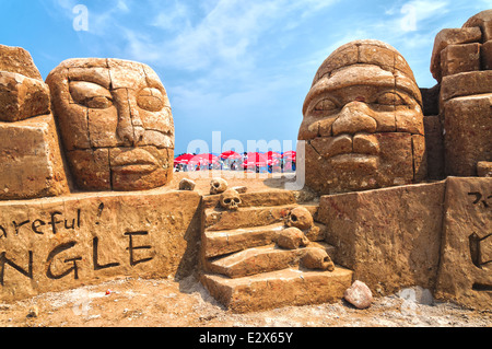 Großen Sand Skulpturen auf der Busan-Sand-Festival am 7. Juni 2014 in Busan, Südkorea. Stockfoto