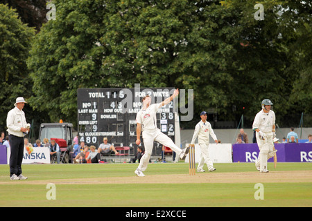 Männer spielen Cricket auf ein Spiel während des Cheltenham Cricket-Festivals Stockfoto